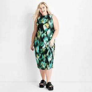 Women's Sleeveless Watercolor Plisse Midi Dress - Future Collective XXL